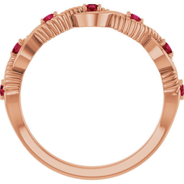 14K Gold Round Natural Ruby Accented Stackable Ring – 2mm Stones - Rose Gold - view 12