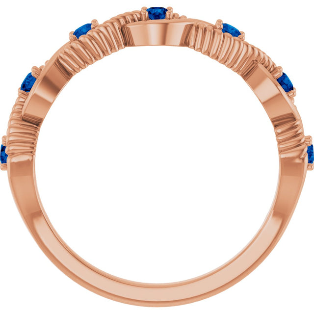 14K Gold Round Natural Blue Sapphire Accented Stackable Ring – 2mm Stones - Rose Gold - view 12