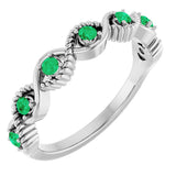 Platinum Round Lab-Grown Emerald Accented Stackable Ring - view 11