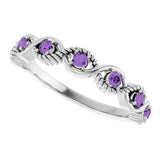 Platinum Round Natural Amethyst Accented Stackable Ring – 2mm Stones - view 15