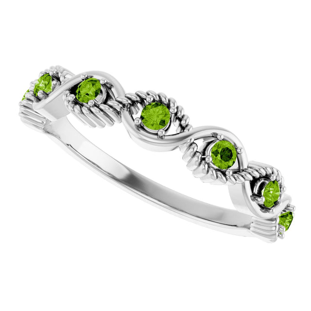 14K Gold Round Natural Peridot Accented Stackable Ring – 2mm Stones - White Gold - view 15