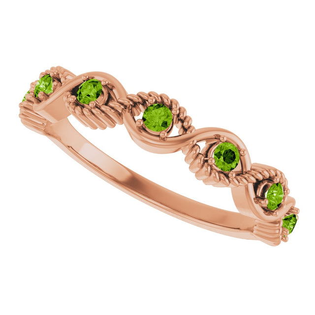 14K Gold Round Natural Peridot Accented Stackable Ring – 2mm Stones - Rose Gold - view 15