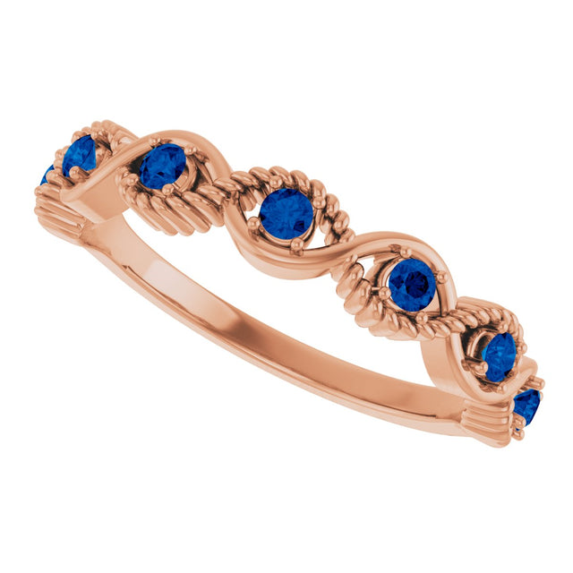 14K Gold Round Natural Blue Sapphire Accented Stackable Ring – 2mm Stones - Rose Gold - view 15