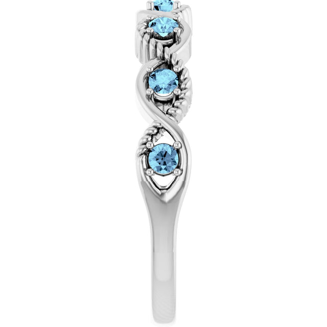Platinum Round Natural Aquamarine Accented Stackable Ring – 2mm Stones - view 14