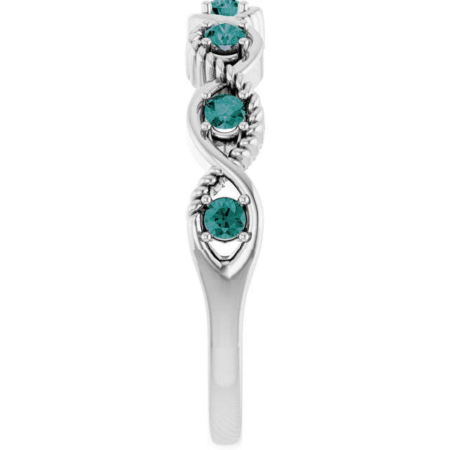Platinum Round Natural Alexandrite Accented Stackable Ring – 2mm Stones - view 14
