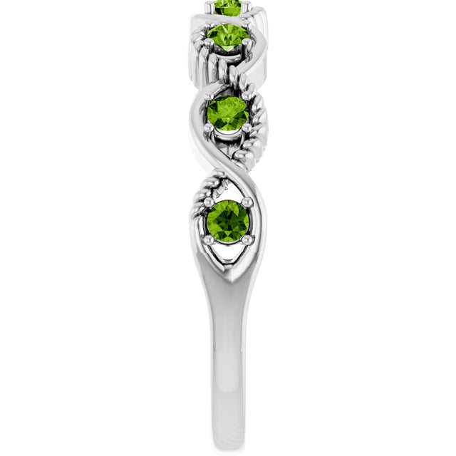 Platinum Round Natural Peridot Accented Stackable Ring – 2mm Stones - view 14