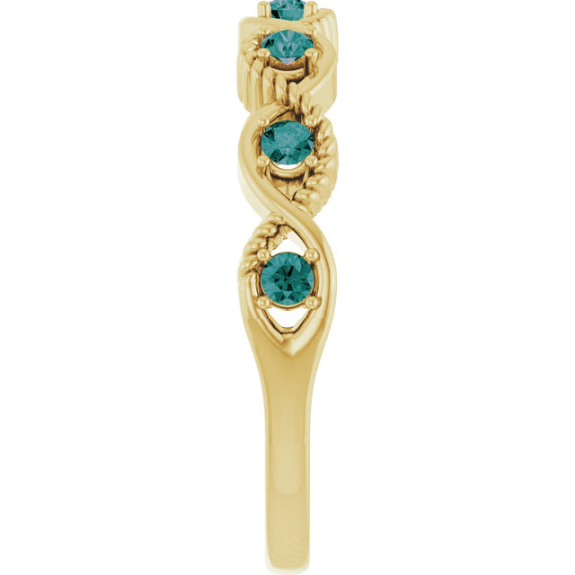 14K Gold Round Natural Alexandrite Accented Stackable Ring – 2mm Stones - Yellow Gold - view 14