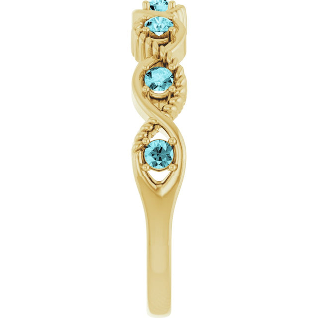 14K Gold Round Natural Blue Zircon Accented Stackable Ring – 2mm Stones - Yellow Gold - view 14