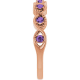 14K Gold Round Natural Amethyst Accented Stackable Ring – 2mm Stones - Rose Gold - view 14