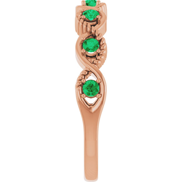 14K Gold Round Lab-Grown Emerald Accented Stackable Ring - Rose Gold - view 14