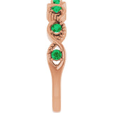 14K Gold Round Natural Emerald Accented Stackable Ring – 2mm Stones - Rose Gold - view 14