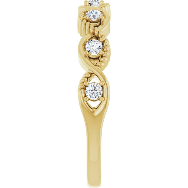 14K Gold Round Natural White Sapphire Accented Stackable Ring - Yellow Gold - view 14