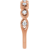 14K Gold Round Natural White Sapphire Accented Stackable Ring - Rose Gold - view 14
