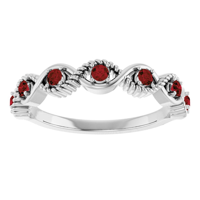 Platinum Round Natural Mozambique Garnet Accented Stackable Ring – 2mm Stones - view 13