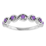 14K Gold Round Natural Amethyst Accented Stackable Ring – 2mm Stones - White Gold - view 13