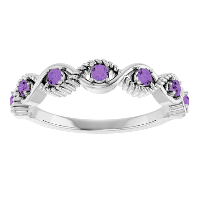14K Gold Round Natural Amethyst Accented Stackable Ring – 2mm Stones - White Gold - view 13