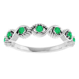 Platinum Round Lab-Grown Emerald Accented Stackable Ring - view 13