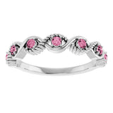 Platinum Round Natural Pink Tourmaline Accented Stackable Ring – 2mm Stones - view 13