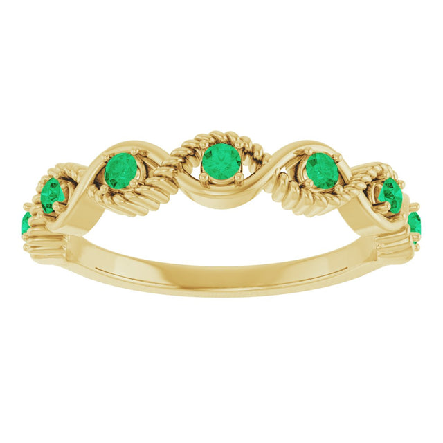 14K Gold Round Natural Emerald Accented Stackable Ring – 2mm Stones - Yellow Gold - view 13