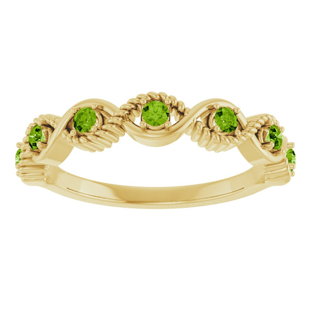 14K Gold Round Natural Peridot Accented Stackable Ring – 2mm Stones - Yellow Gold - view 13