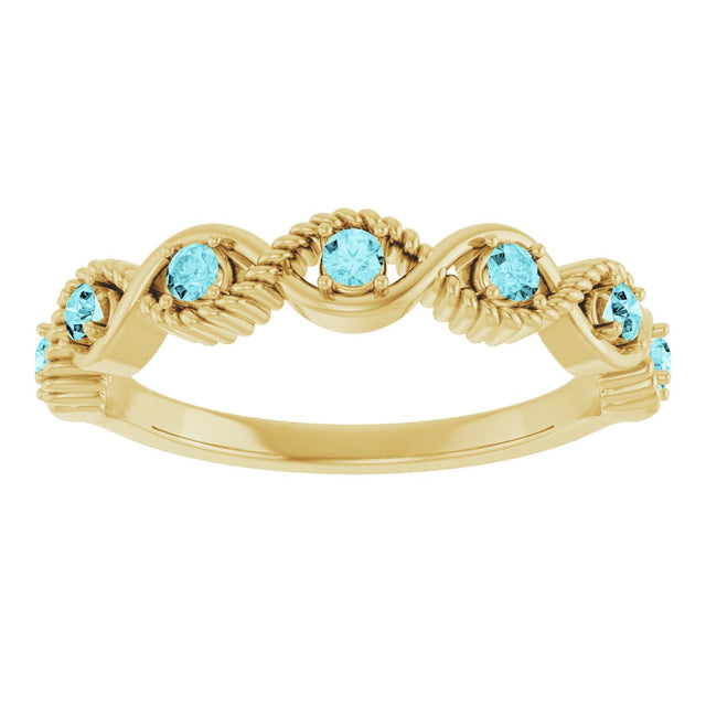 14K Gold Round Natural Blue Zircon Accented Stackable Ring – 2mm Stones - Yellow Gold - view 13