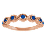 14K Gold Round Lab-Grown Blue Sapphire Accented Stackable Ring - Rose Gold - view 13