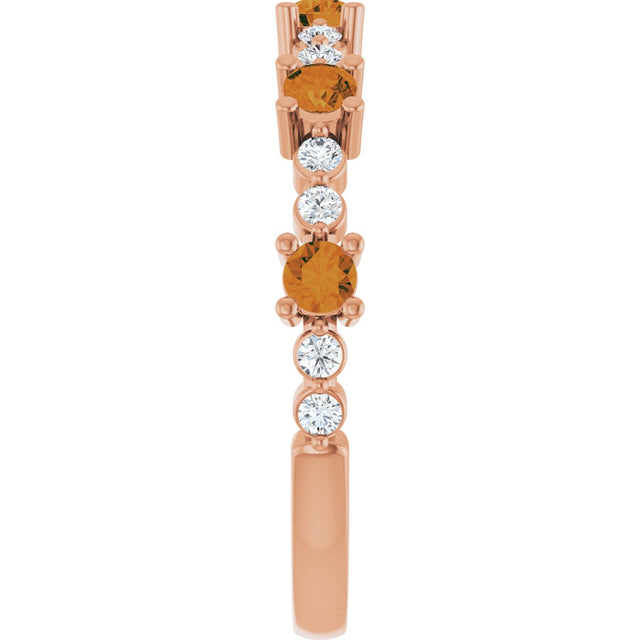 14K Gold Round Natural Citrine Accented Stackable Ring – 2.5mm Stones - Rose Gold - view 14