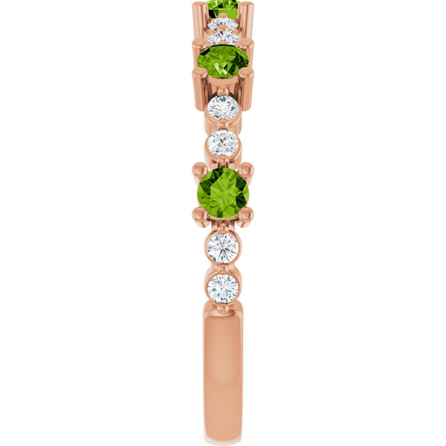 14K Gold Round Natural Peridot Accented Stackable Ring – 2.5mm Stones - Rose Gold - view 14
