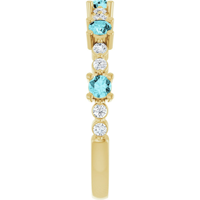 14K Gold Round Natural Blue Zircon Accented Stackable Ring – 2.5mm Stones - Yellow Gold - view 14