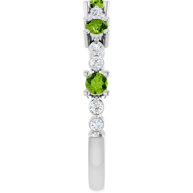 Platinum Round Natural Peridot Accented Stackable Ring – 2.5mm Stones - view 14