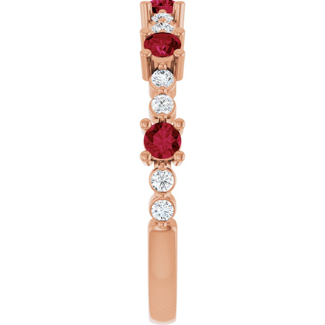 14K Gold Round Lab-Grown Ruby Accented Stackable Ring – 2.5mm Stones - Rose Gold - view 14