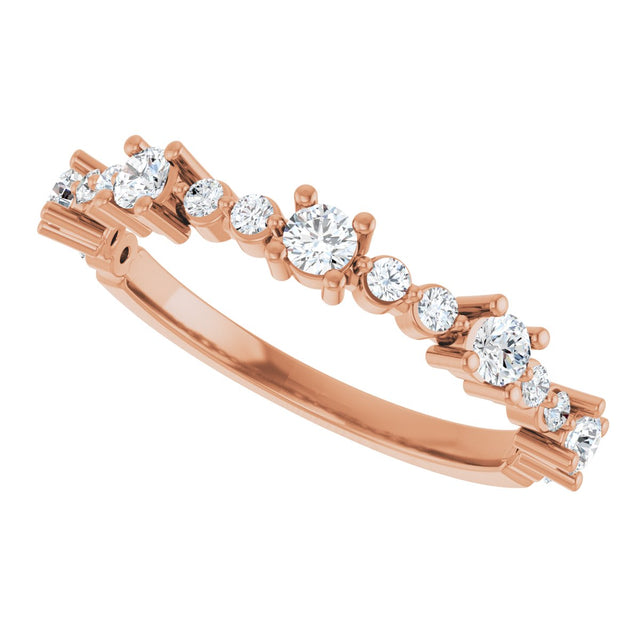 14K Gold Round Natural Diamond Accented Stackable Ring – 2.5mm Stones - Rose Gold - view 15