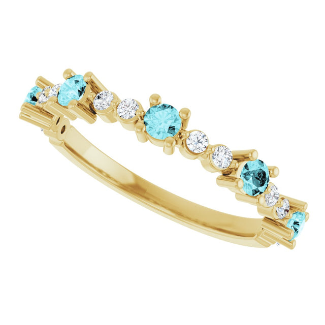 14K Gold Round Natural Blue Zircon Accented Stackable Ring – 2.5mm Stones - Yellow Gold - view 15