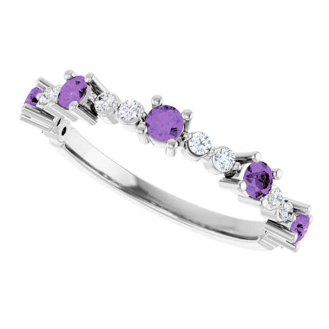 14K Gold Round Natural Amethyst Accented Stackable Ring – 2.5mm Stones - White Gold - view 15