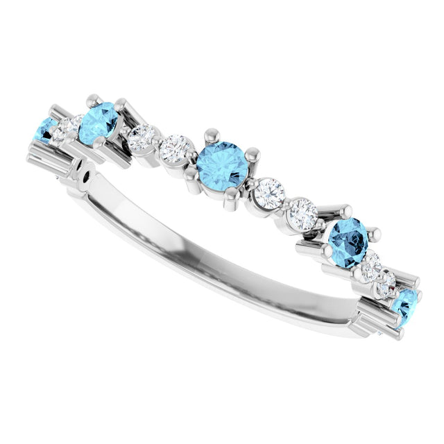 14K Gold Round Natural Aquamarine Accented Stackable Ring – 2.5mm Stones - White Gold - view 15