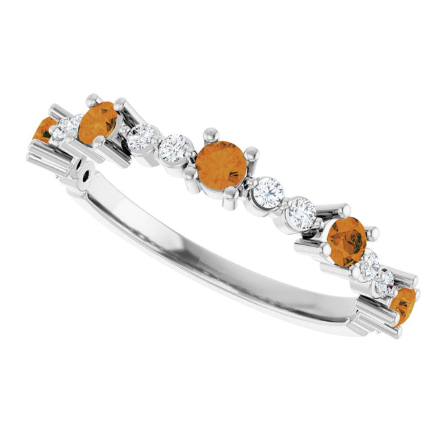 14K Gold Round Natural Citrine Accented Stackable Ring – 2.5mm Stones - White Gold - view 15
