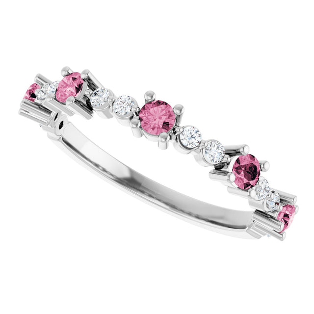 Platinum Round Natural Pink Tourmaline Accented Stackable Ring – 2.5mm Stones - view 15