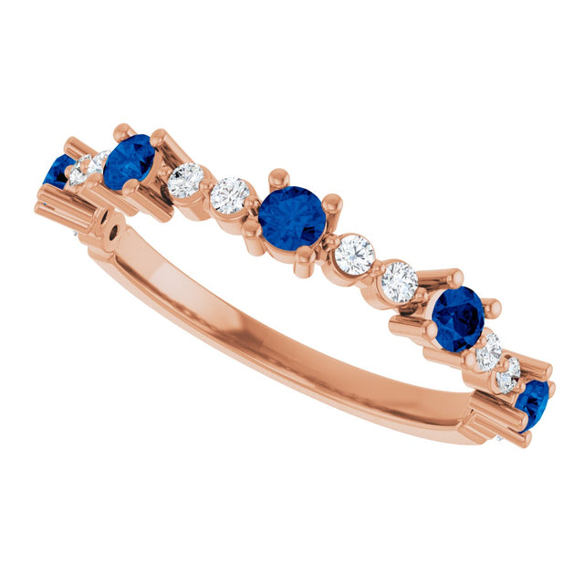 14K Gold Round Natural Blue Sapphire Accented Stackable Ring – 2.5mm Stones - Rose Gold - view 15
