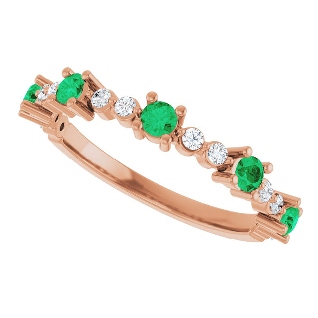 14K Gold Round Lab-Grown Emerald Accented Stackable Ring – 2.5mm Stones - Rose Gold - view 15