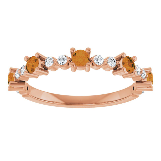 14K Gold Round Natural Citrine Accented Stackable Ring – 2.5mm Stones - Rose Gold - view 13