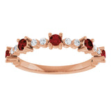 14K Gold Round Natural Mozambique Garnet Accented Stackable Ring – 2.5mm Stones - Rose Gold - view 13