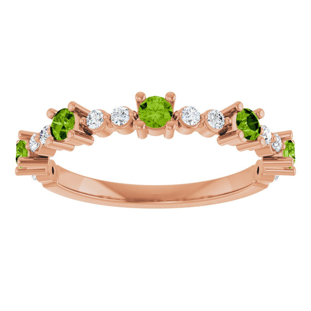 14K Gold Round Natural Peridot Accented Stackable Ring – 2.5mm Stones - Rose Gold - view 13