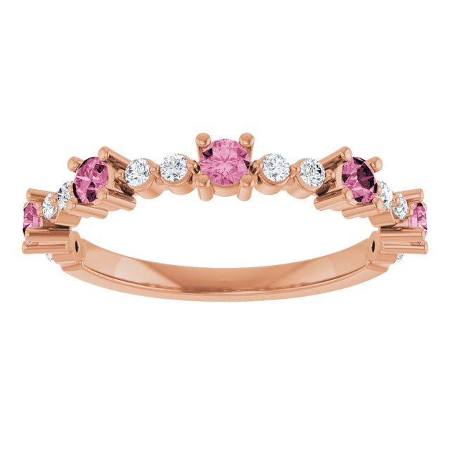 14K Gold Round Natural Pink Tourmaline Accented Stackable Ring – 2.5mm Stones - Rose Gold - view 13