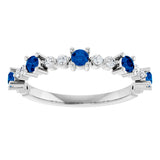 14K Gold Round Lab-Grown Blue Sapphire Accented Stackable Ring – 2.5mm Stones - White Gold - view 13