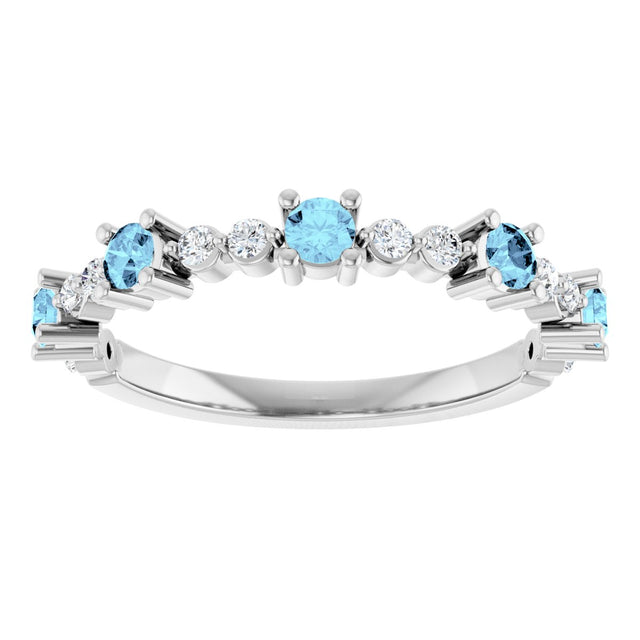 Platinum Round Natural Aquamarine Accented Stackable Ring – 2.5mm Stones - view 13
