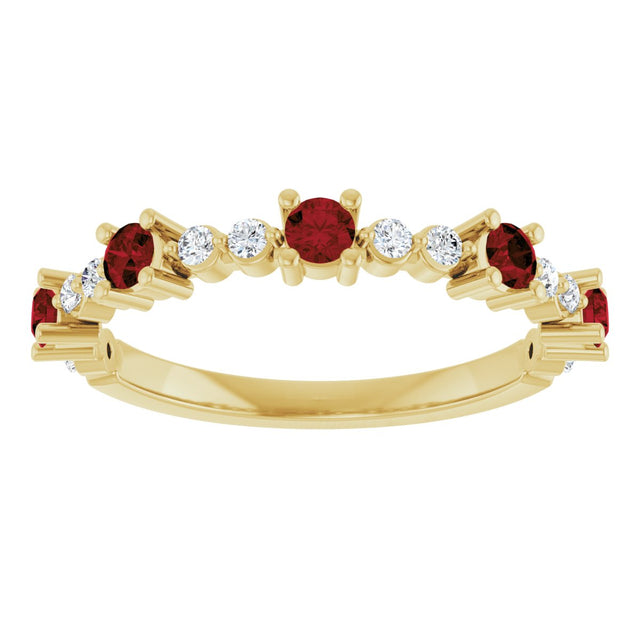 14K Gold Round Natural Mozambique Garnet Accented Stackable Ring – 2.5mm Stones - Yellow Gold - view 13