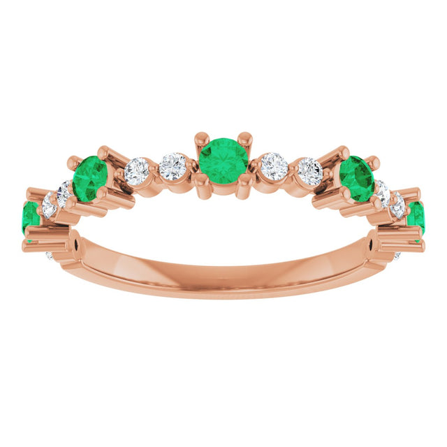 14K Gold Round Lab-Grown Emerald Accented Stackable Ring – 2.5mm Stones - Rose Gold - view 13