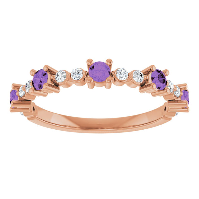 14K Gold Round Natural Amethyst Accented Stackable Ring – 2.5mm Stones - Rose Gold - view 13