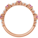 14K Gold Round Natural Pink Tourmaline Accented Stackable Ring – 2.5mm Stones - Rose Gold - view 12