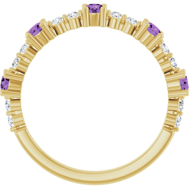 14K Gold Round Natural Amethyst Accented Stackable Ring – 2.5mm Stones - Yellow Gold - view 12